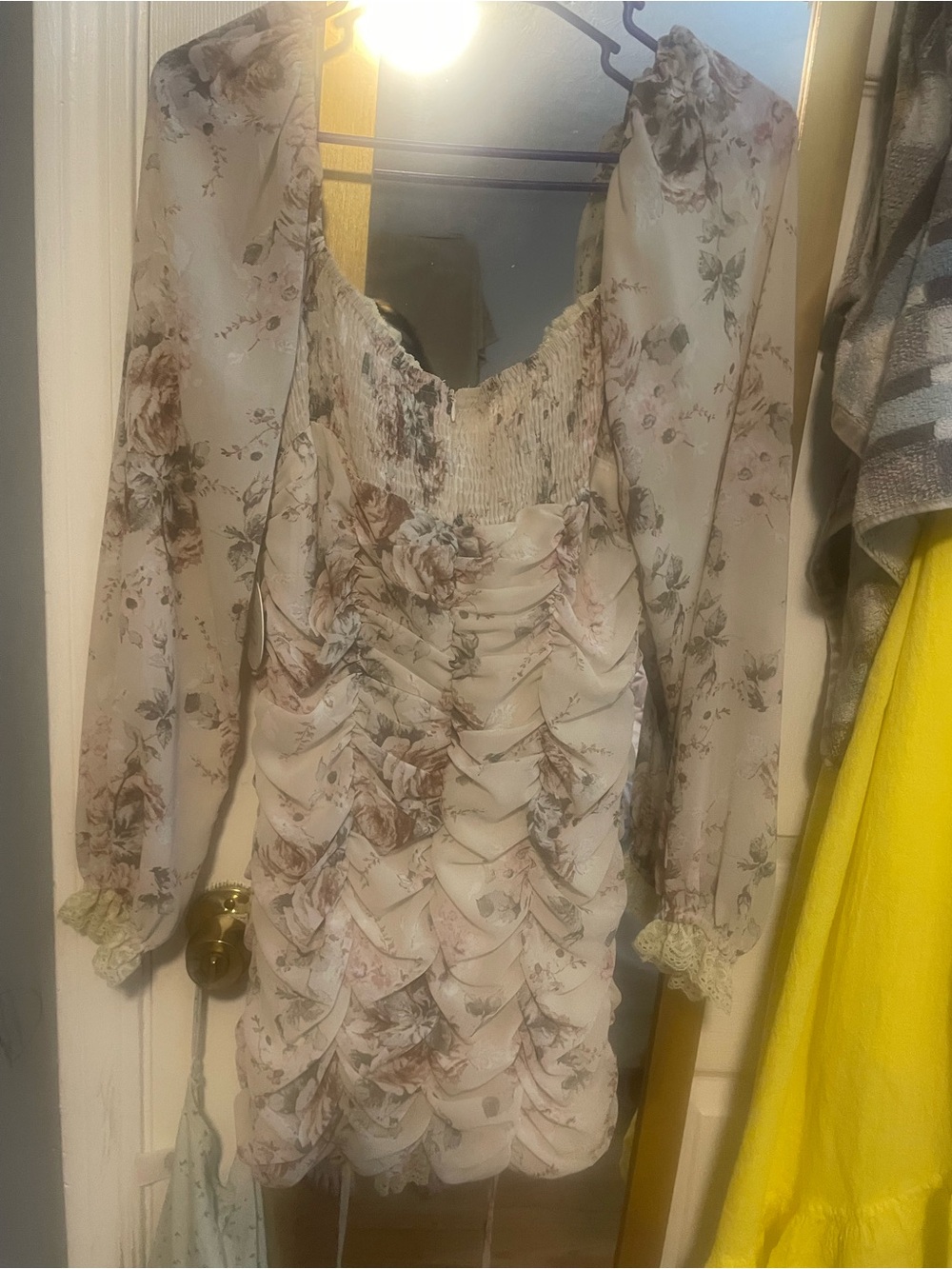 Floral Ruffle Peasant dress Cream/Pink